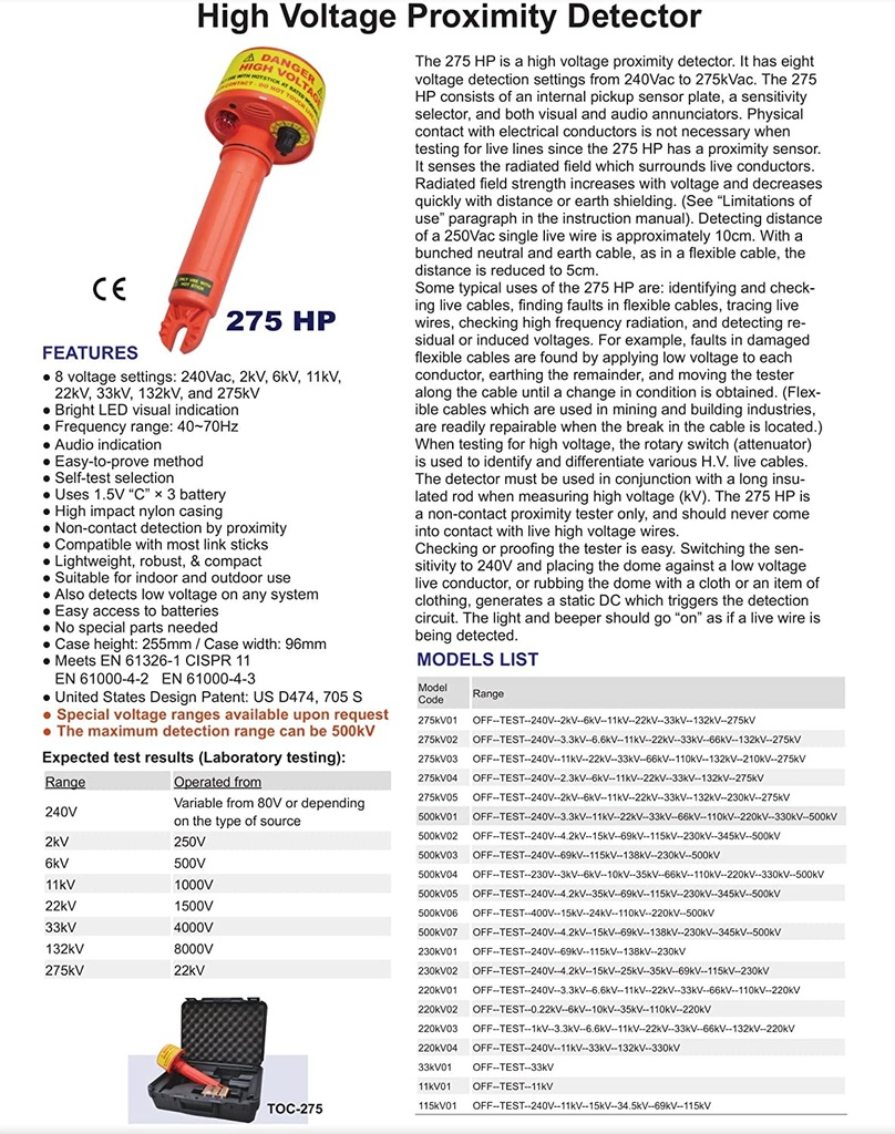 BESANTEK 275HP H.V PROXIMITY DETECTOR